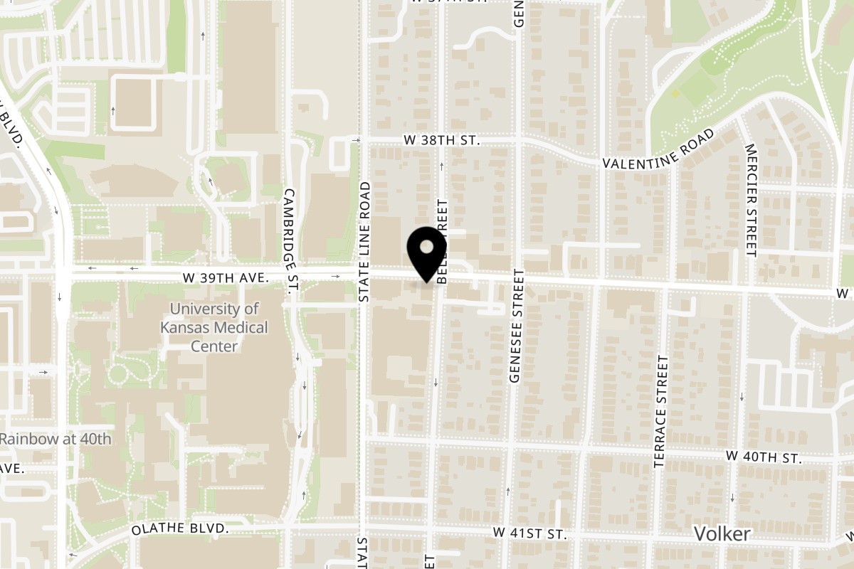 Map showing the location of Beirut Taco on 3904 Bell St in Kansas City